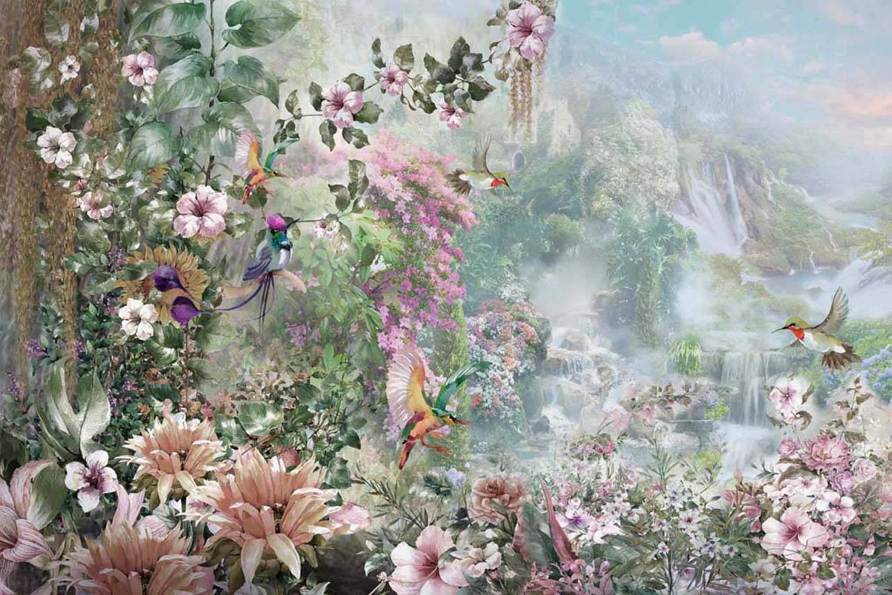 Фотообои Водопад и цветы 3д