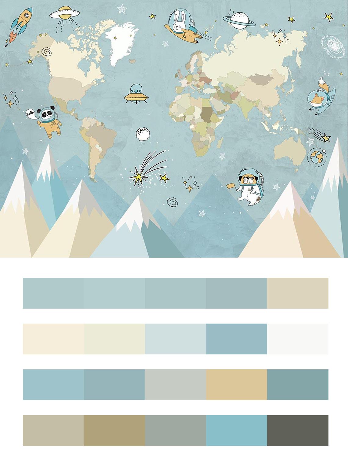 Детская карта со зверятами в космосе цвета